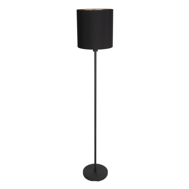 Vloerlamp Noor 1564ZW Zwart inclusief zwart met goud linnen kap