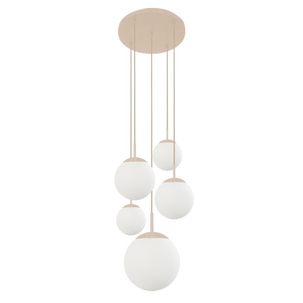 Hanglamp Bollique 2730CR crème 5 lichts designlamp met mat wit glas