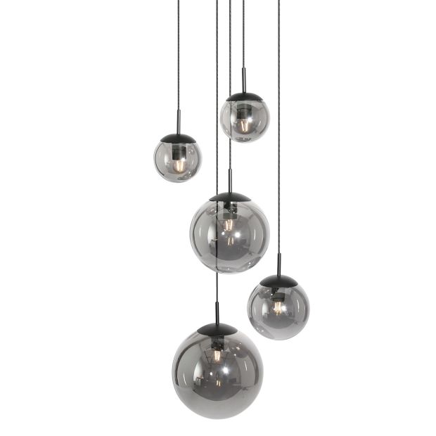 Hanglamp Bollique 2730ZW zwart 5 lichts met smoke glas