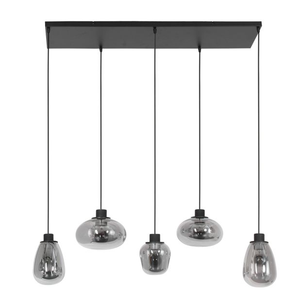 Hanglamp Reflexion 3078ZW zwarte 5 lichts lamp met smoke glas