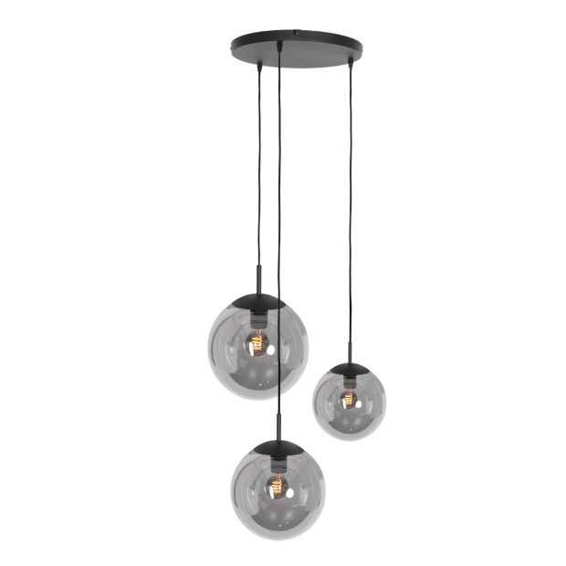 Hanglamp Bollique 3123ZW zwarte 3 lichts lamp met smoke glas