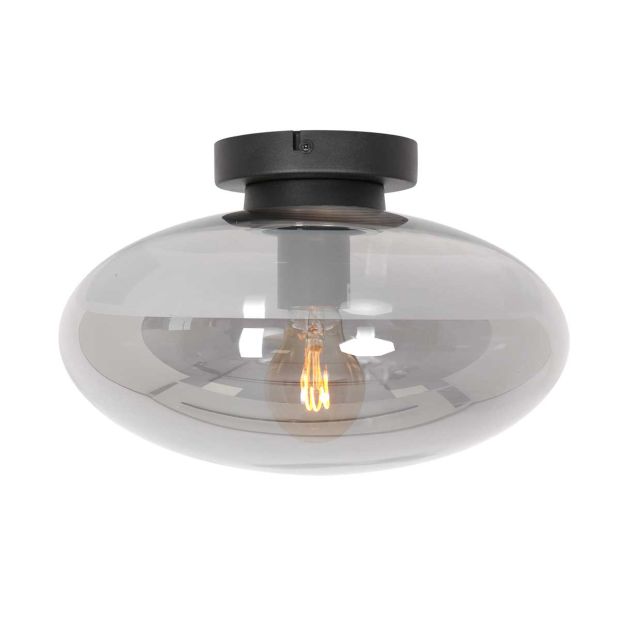 Plafondlamp Reflexion 3388ZW zwarte lamp met smoke glas Ø30 cm