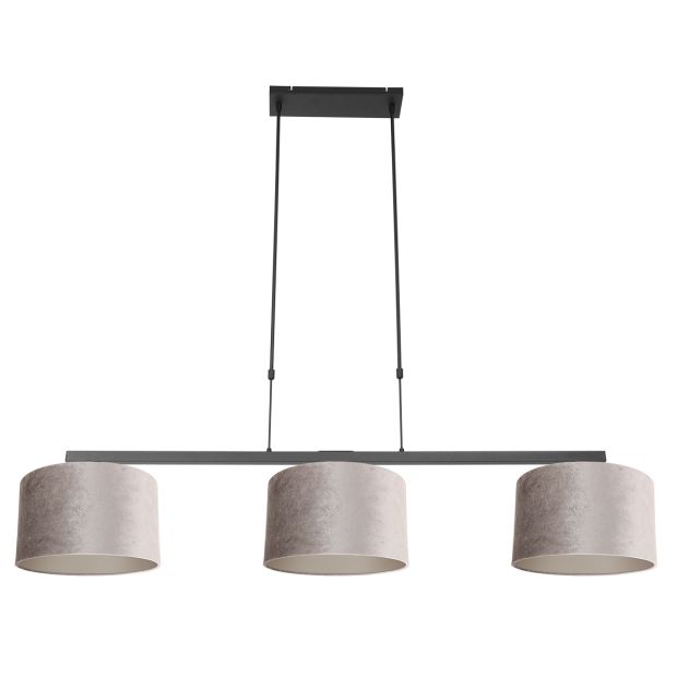 Zwarte 3-lichts hanglamp Stang 3459ZW met grijze velours kappen