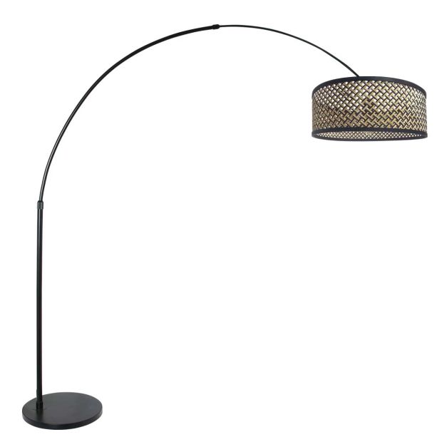 Booglamp Sparkled Light 3788ZW zwart met gevlochten zwart/beige bamboe kap