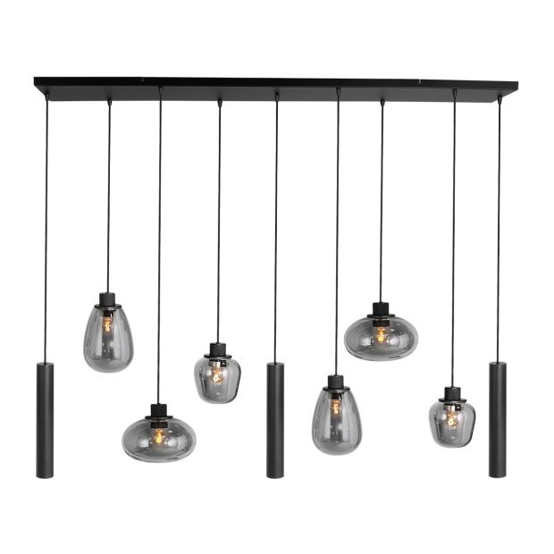 Hanglamp Reflexion 3796ZW zwarte 9 lichts lamp met smoke glas