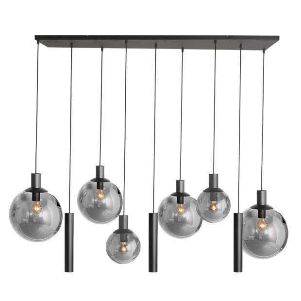Hanglamp Bollique 3798ZW zwarte 9 lichts lamp met smoke glas