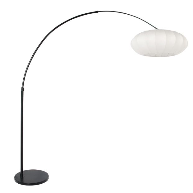 Booglamp Luma Nola 3807ZW zwart met witte zijden kap