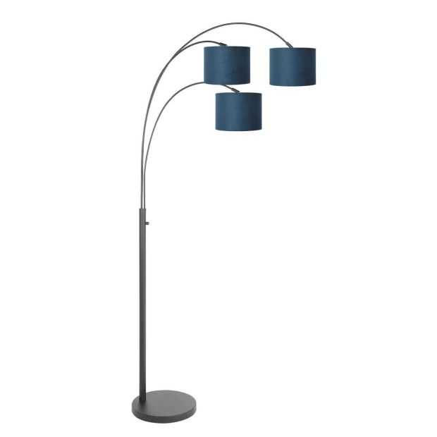 3-lichts vloerlamp Sparkled Light 3828ZW met blauw velours kappen