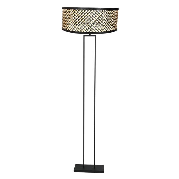 Zwarte vloerlamp Stang 3845ZW met bamboe kap Ø50