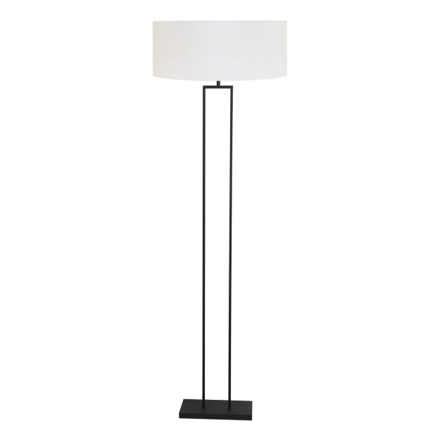 Zwarte vloerlamp Stang 3851ZW met wit linnen kap Ø50