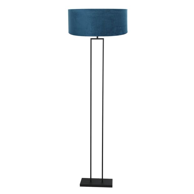 Zwarte vloerlamp Stang 3854ZW met blauwe velours kap Ø50