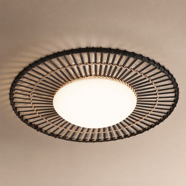 Plafondlamp Aura 3866ZW zwarte plafondlamp met bamboe Ø50 cm