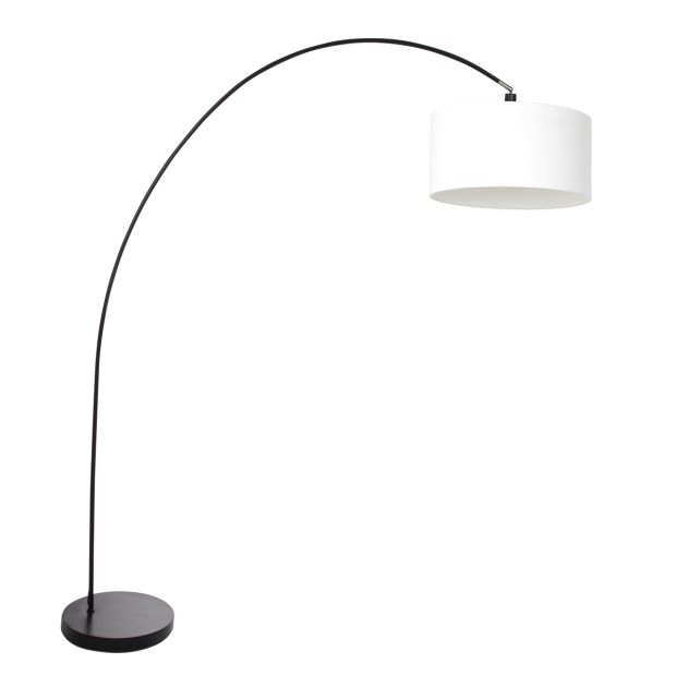 Booglamp Solva 3897ZW Zwart met een grof wit linnen kap