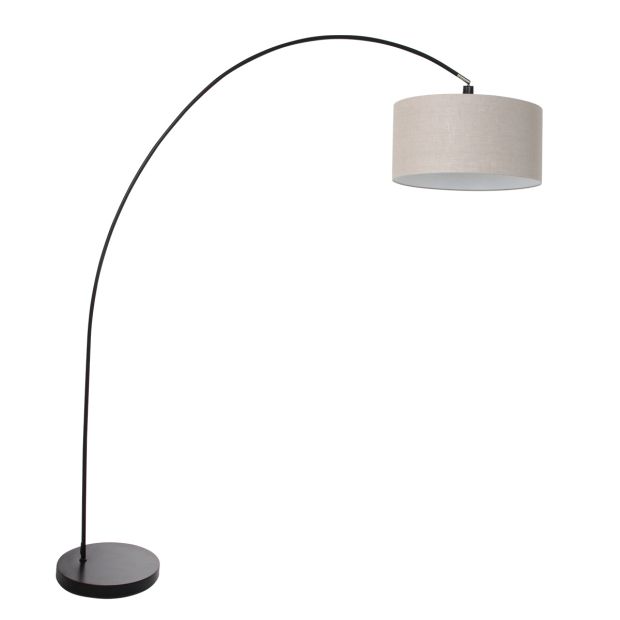 Booglamp Solva 3898ZW zwart met een grijs linnen lampenkap