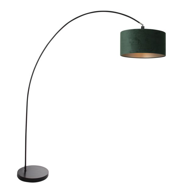 Booglamp Solva 3899ZW Zwart met een groen fluwelen lampenkap