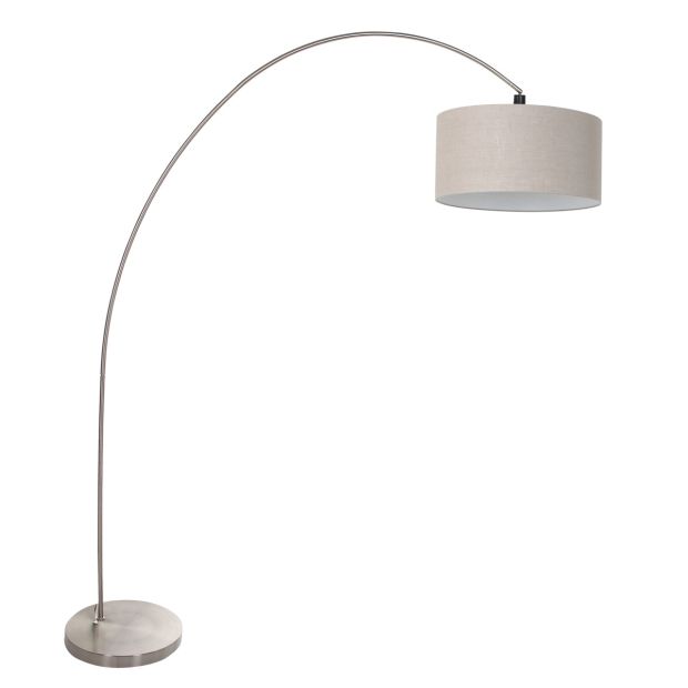 Booglamp Solva 3912ST Staal met een grijs linnen lampenkap
