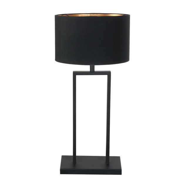 Zwarte tafellamp Stang 3984ZW met zwart linnen kap goud binnen