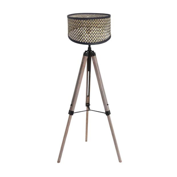 Vloerlamp Triek 4098ZW met naturel/zwart bamboe kap Ø40 cm