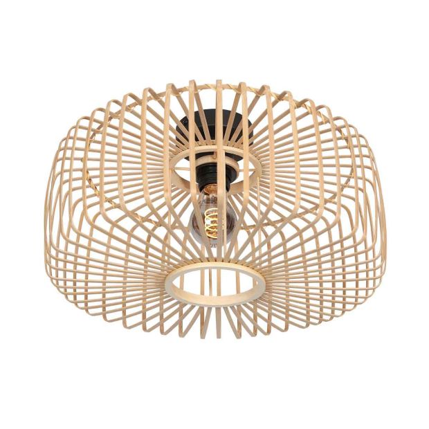 Plafondlamp Breeza-Beach 4145ZW zwart met bamboe kap Ø50 cm