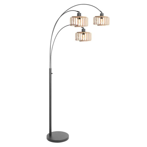 3-Lichts vloerlamp Breeza-Beach 4148ZW zwart met bamboe kappen