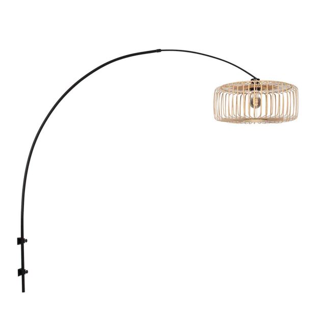 Bogen-Wandlampe Breeza-Beach 4151ZW schwarz mit Bambusschirm Ø40 cm