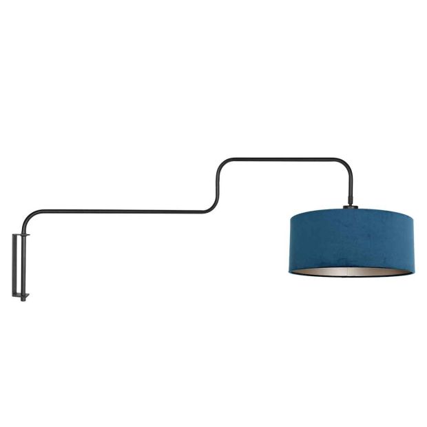 Black Wall Lamp Bloeba 4180ZW with blue velvet shade