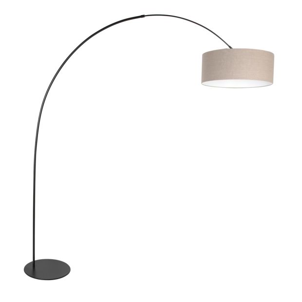 Vloerlamp Curve 4268ZW - zwarte booglamp met grijs linnen kap