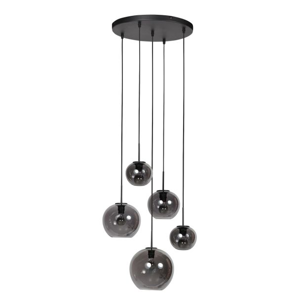 Sferio 4281ZW hanglamp met 5 rookglazen pendels