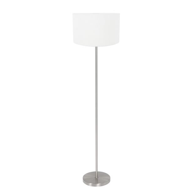 Vloerlamp Noor 4432ST – Geborsteld staal met grof wit linnen kap