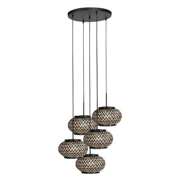 Nox Light 4523ZW – round pendant lamp with 5 bamboo shades