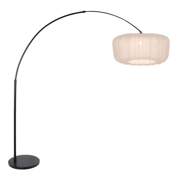 Booglamp Vela Lino 4564ZW zwart met beige-crème textiel kap