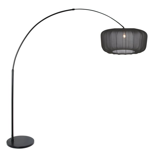 Booglamp Vela Lino 4565ZW zwart met zwarte textiel kap Ø60 cm