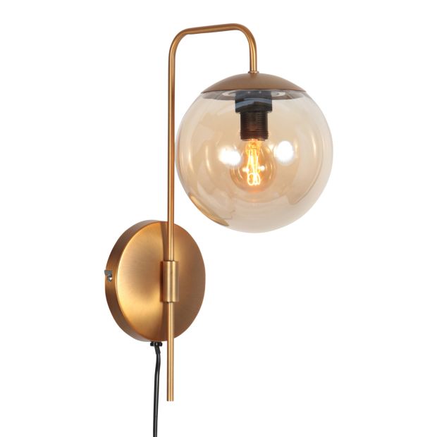 Wandlamp Bollique 4609BR bronskleurige lamp met amberglas