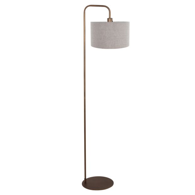 Lampe de sol Stang 4787BR couleur bronze avec abat-jour en lin gris épais