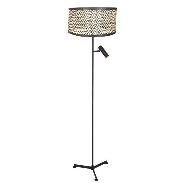 Vloerlamp Stang 4832ZW met leeslicht en gevlochten bamboe kap