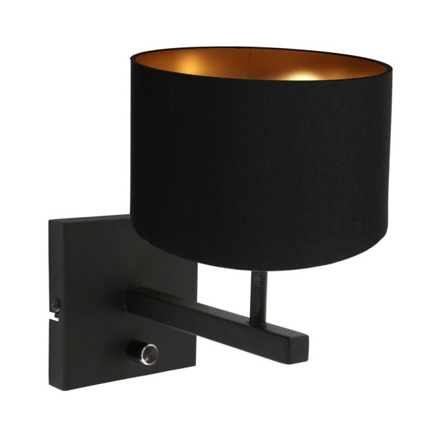 Zwarte Wandlamp Stang 7200ZW met schakelaar en kap Zwart Linnen