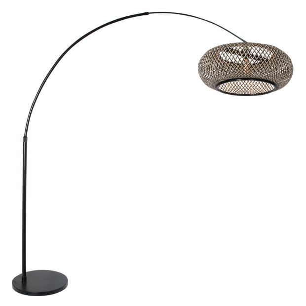 Booglamp Maze Natural 7508ZW zwart met bamboe kap Ø60 cm
