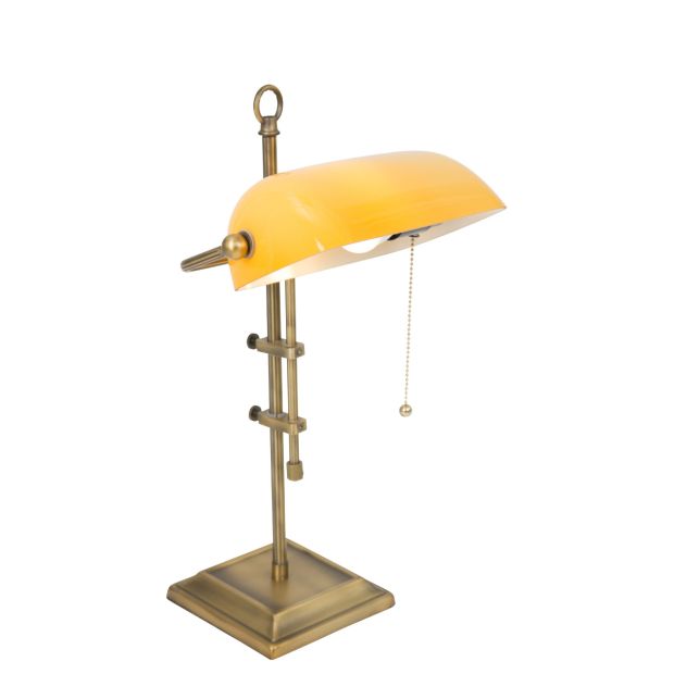 Tafellamp Ancilla 7735BR bronzen notarisamp met amber glas