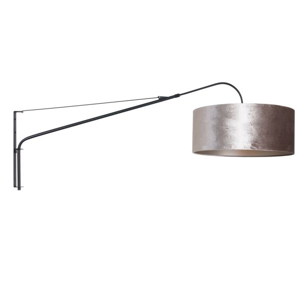 Wandlamp Elegant Classy 8134ZW zwart met grijze velours kap Ø50 cm
