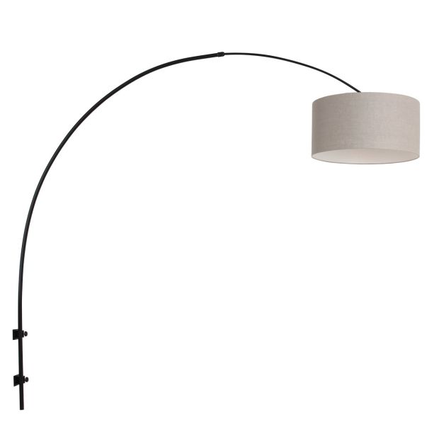 Boog wandlamp Sparkled Light 8137ZW zwart met grof grijs linnen kap