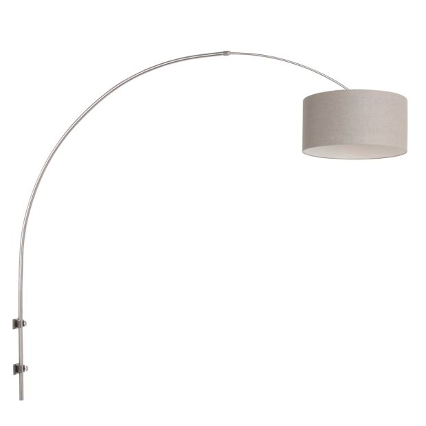 Boog wandlamp Sparkled Light 8143ST staal met grof grijs linnen kap