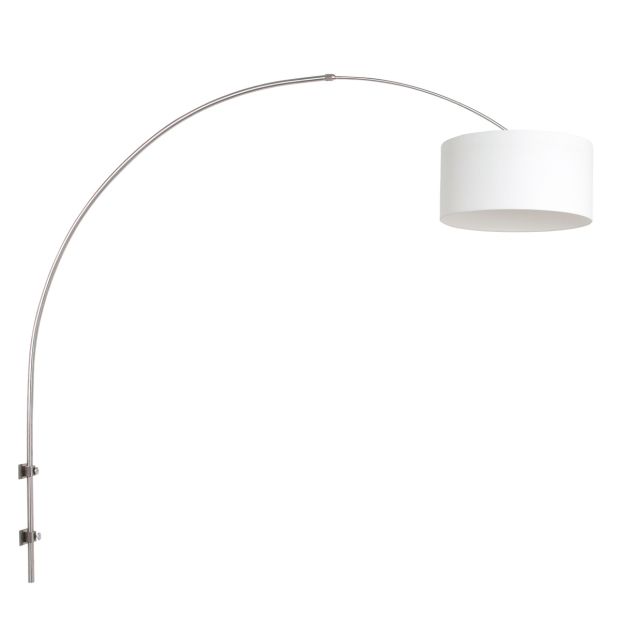 Boog wandlamp Sparkled Light 8144ST staal met grof wit linnen kap