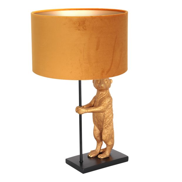 Tafellamp Animaux 8228ZW - warme luxe met gouden velours kap