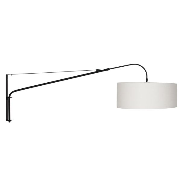 Wandlamp Elegant Classy 9323ZW zwart met grof wit linnen kap Ø50 cm