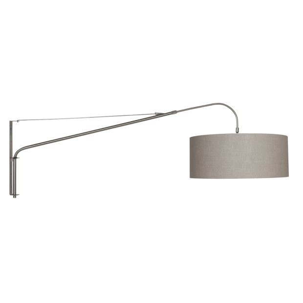Wandlamp Elegant Classy 9329ST staal met grof grijs linnen kap Ø50 cm