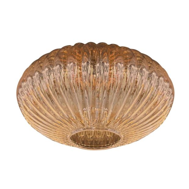 Glass Shade I15471S – Handcrafted Ribbed UFO-Shaped Amber Glass