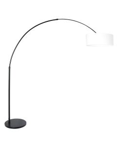 Black floor lamp / arc lamp Sparkled Light 9832ZW with white linen shade