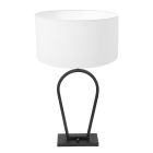 Black table lamp Stang 3504ZW with white linen shade and on/off switch