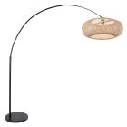 Zwarte vloerlamp / booglamp Sparkled Light 7507ZW met blank bamboe kap