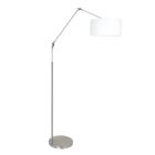 Staalkleurige vloerlamp Prestige Chic 8100ST met wit fijn linnen kap